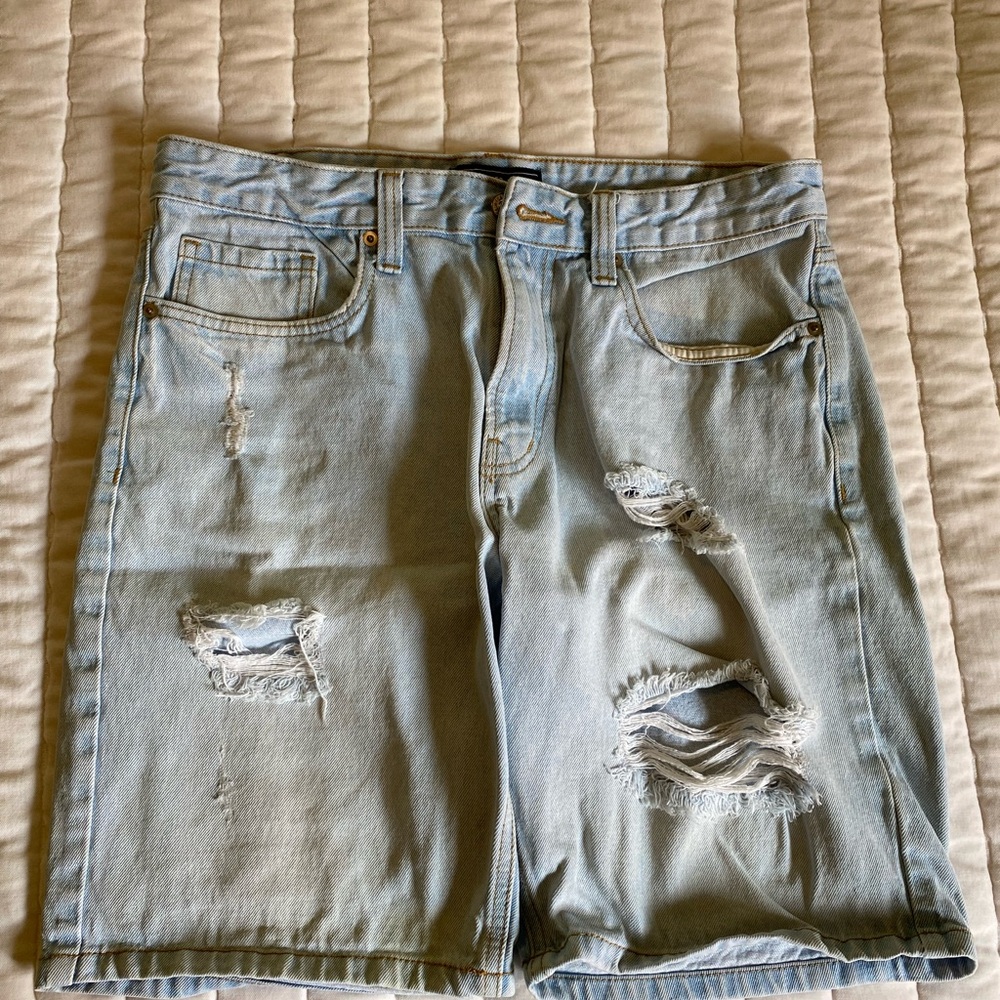 Forever 21 Light Blue Ripped Jean Shorts